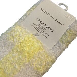American Eagle Fuzzy Plaid Crew Socks, Yellow White, NWT